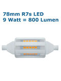 LED-R7S, 230V, 9.0Watt, 800Lumen=60Watt, Länge=78mm, warmweiss